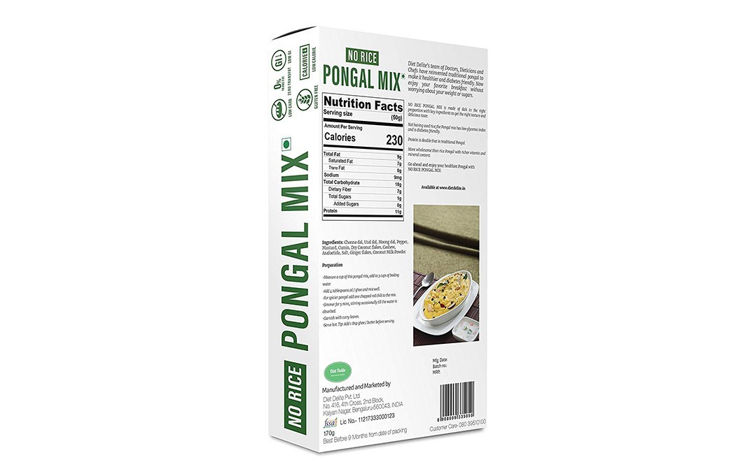 Diet Delite No Rice - Pongal Mix    Box  170 grams